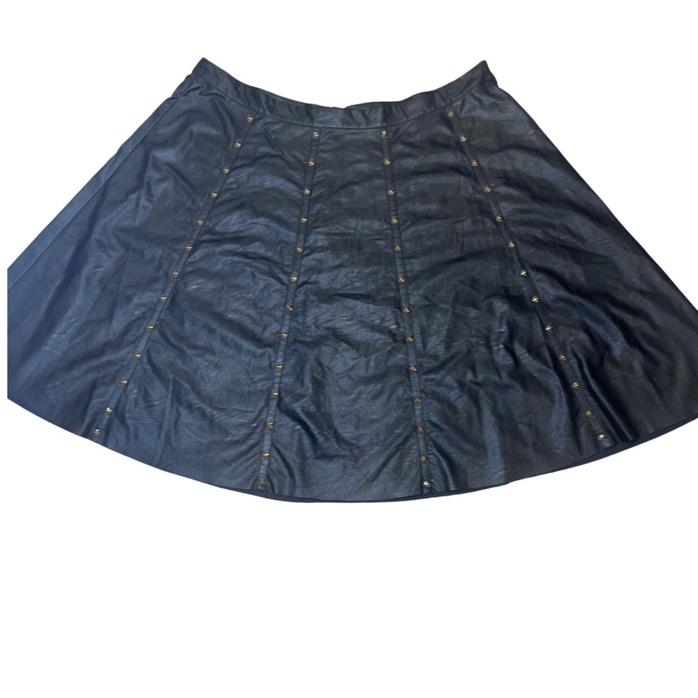Modamix‎ Black Faux Leather Studded A-Line Skirt Plus Size 16W Brandon Thomas